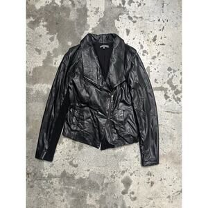 VINCE Lamb‎ Leather Drape Asymmetric Motorcycle Moto Jacket Sz S